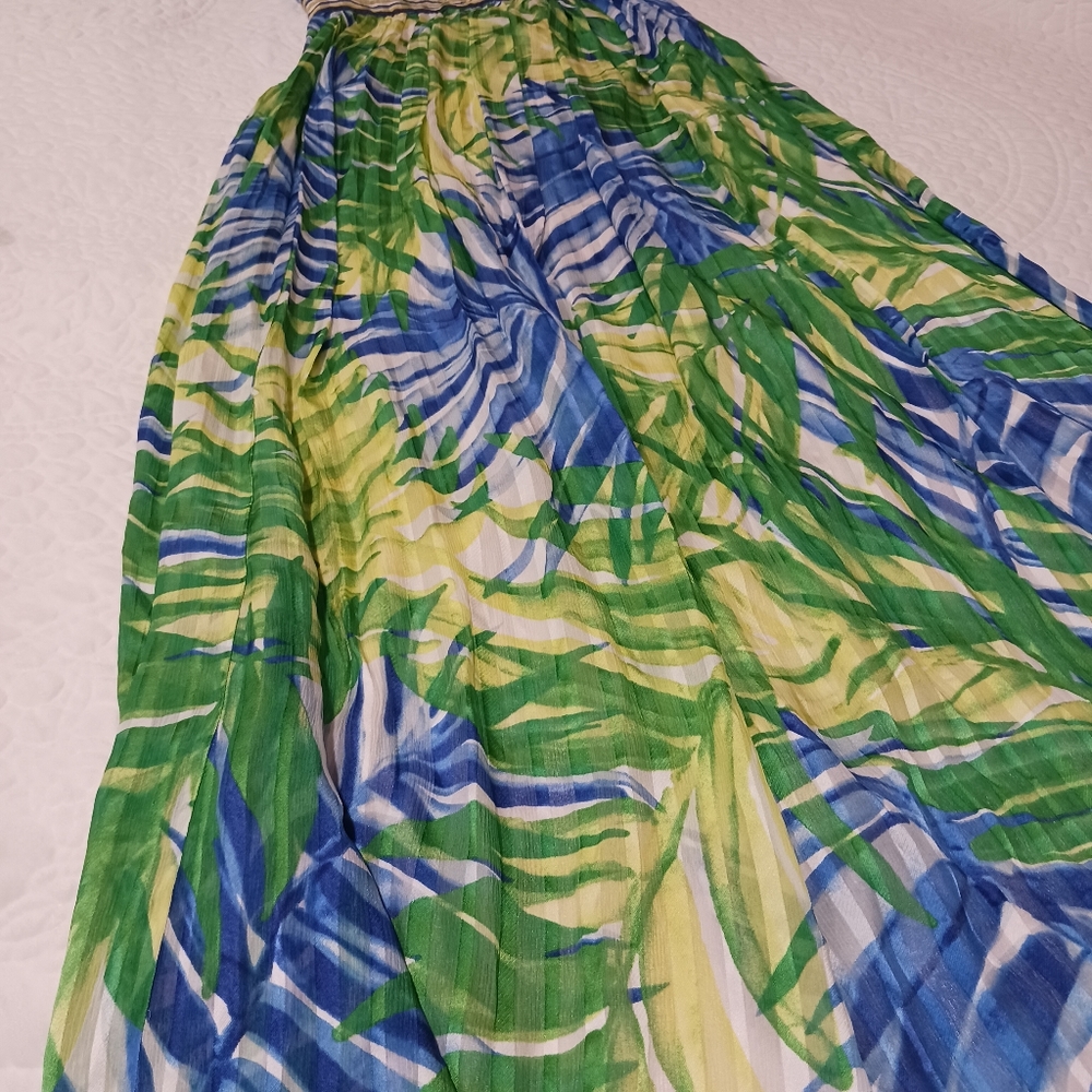 BCBGMaxAzria Silk Halter Maxi Dress Gown Palm Print Sequin - Picture 7 of 13
